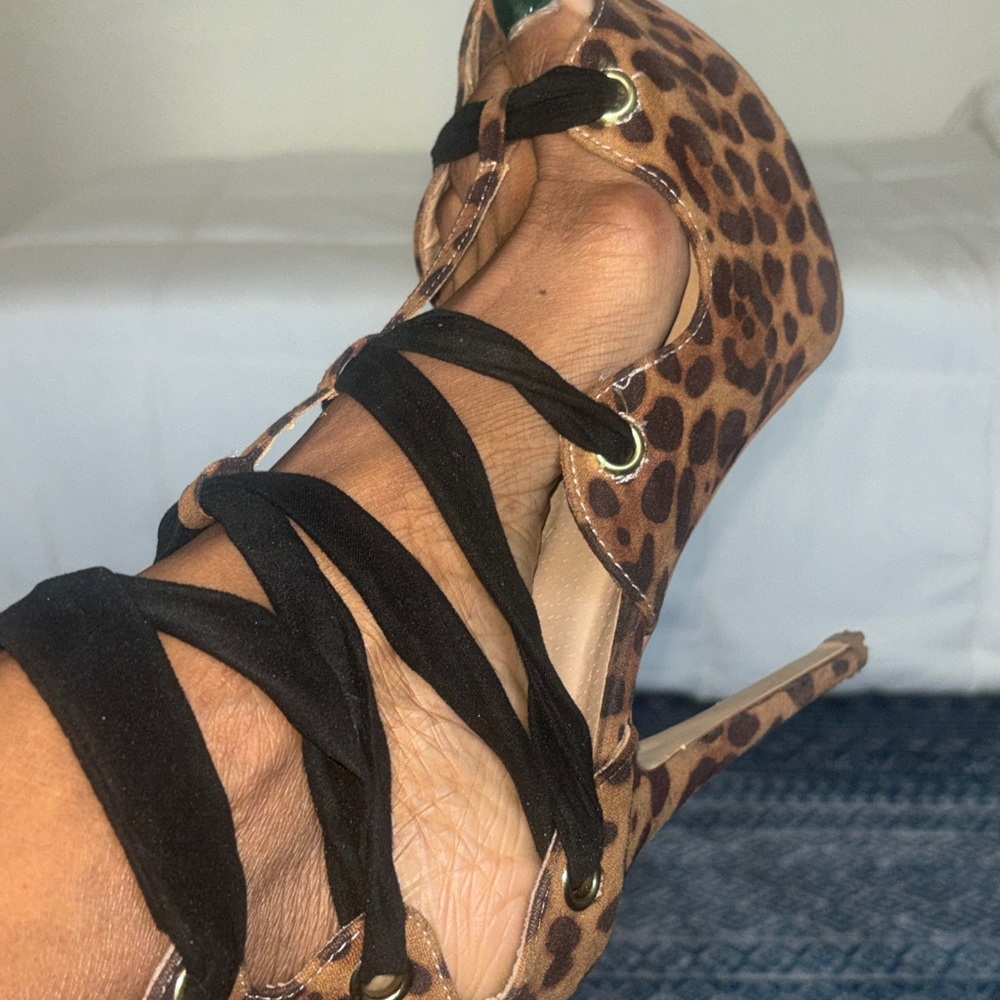 JustFab Brown Leopard Lace-Up Heels